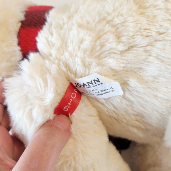 JOANN J Bear Plush Cream Teddy 16" Red Plaid Scarf Bow Stuffed Animal Toy - Picture 4 of 9